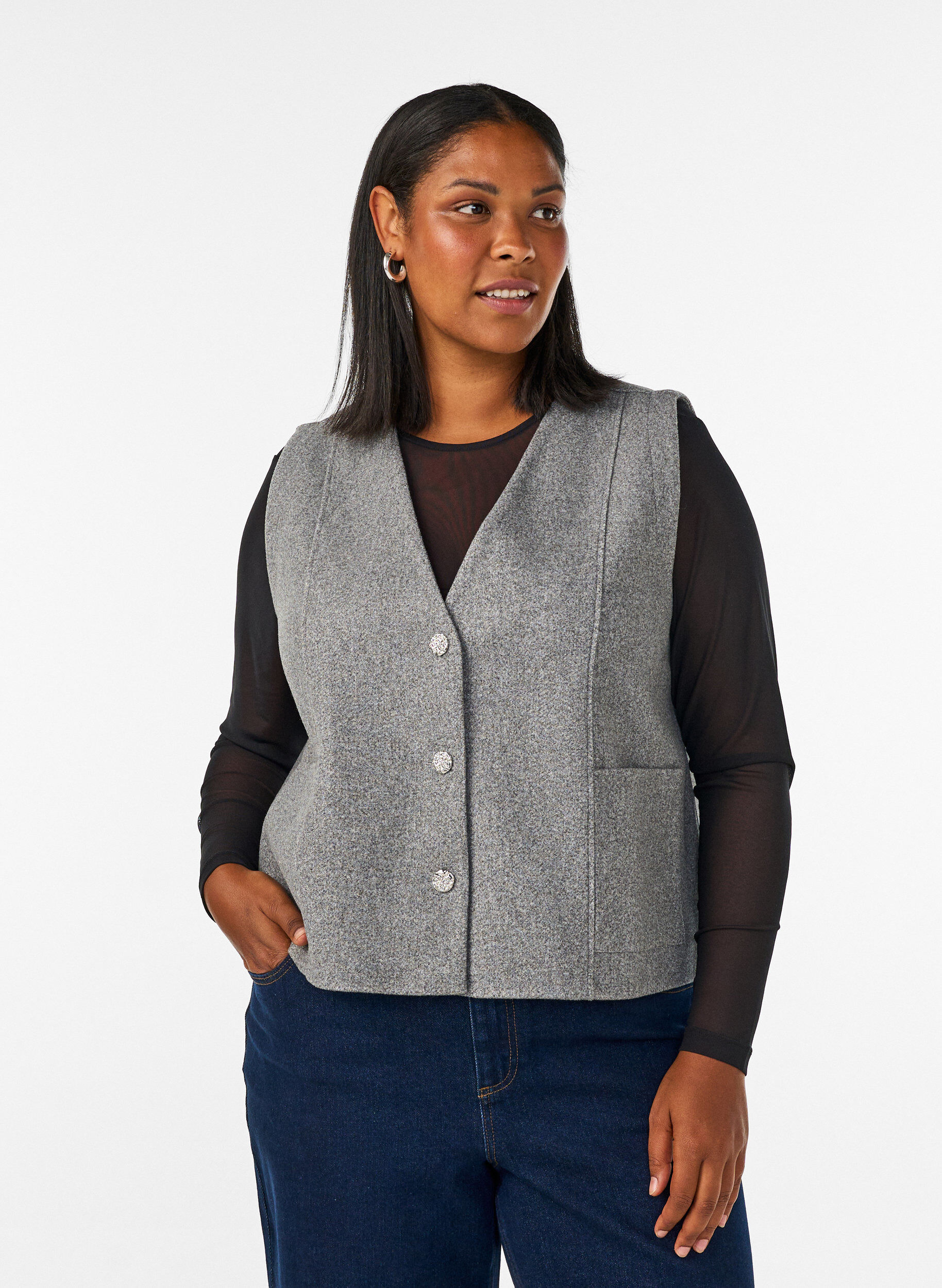 Blouse en mesh &agrave; manches longues, Noir, Model