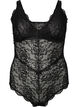 Bodystocking van kant met V-hals, Black, Packshot image number 0