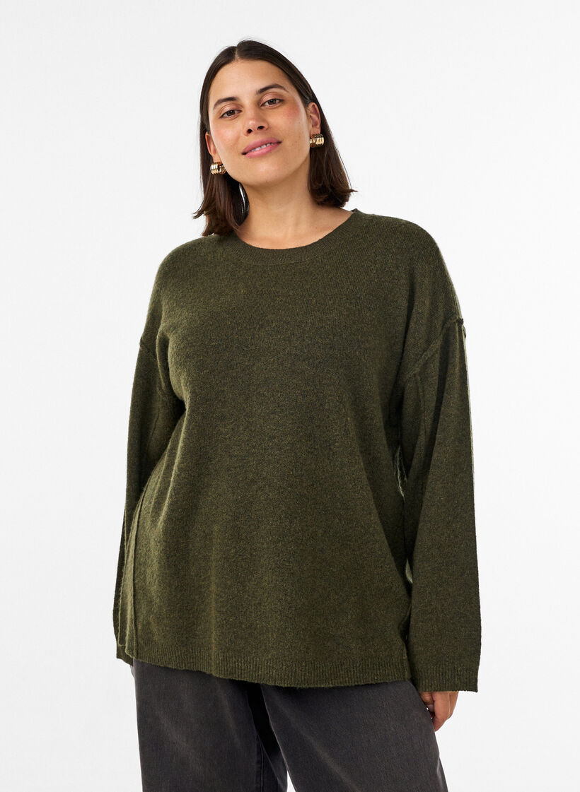 Pull ample en maille avec coutures apparentes, Vert fonc&eacute;, Model image number 0