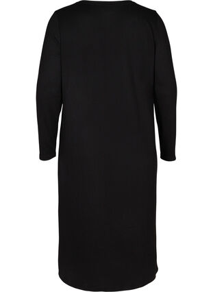 Robe unie à manches longues et fente, Black, Packshot image number 1
