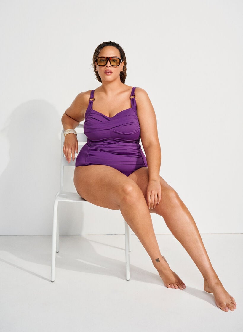 Maillot de bain drap&eacute; avec bonnets rembourr&eacute;s, Violet, Image image number 0