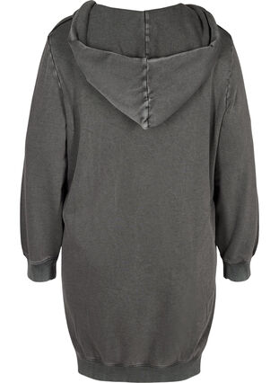 Robe sweat-shirt ample à capuche en coton avec poches, DARK GREY WASHED, Packshot image number 1
