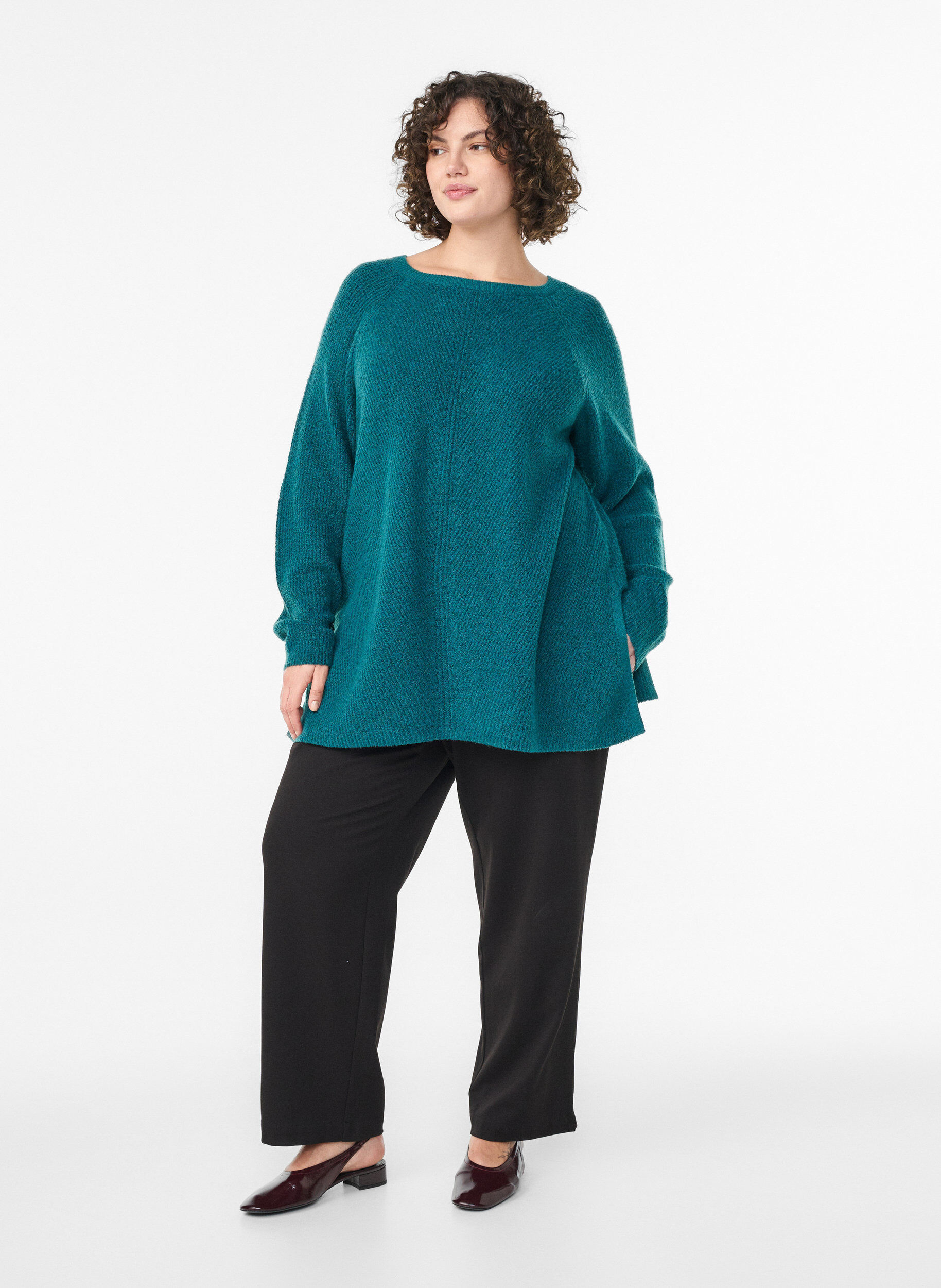 ZizziPull en maille &agrave; motif diagonal et manches raglan, Vert, Model image number 1