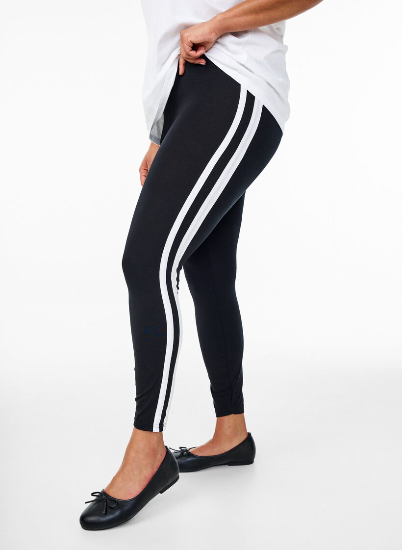 Leggings en viscose avec rayures latérales, Black W. Stripe, Model image number 0
