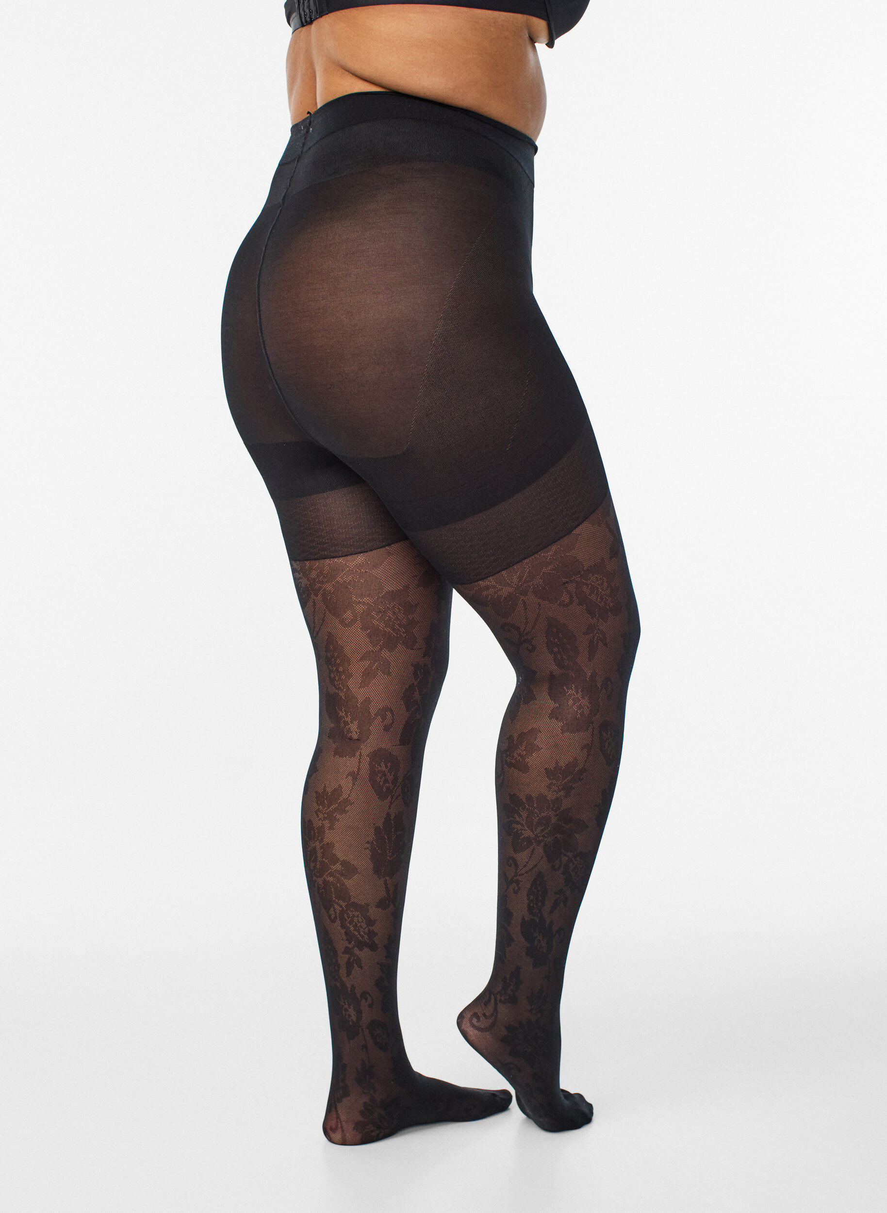 Zizzi Collants &agrave; motif floral avec effet push-up - 50 deniers, Noir, Packshot image number 1