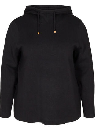 Gebreide sweater met capuchon en trekkoord, Black, Packshot image number 0