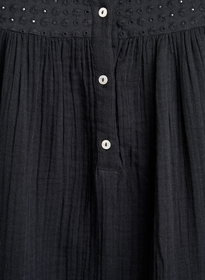 Blouse in katoenen mousseline met broderie anglaise, Zwart, Packshot image number 2