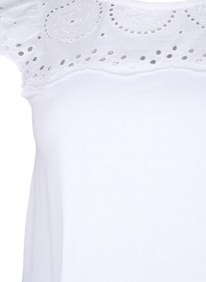 T-shirt van biologisch katoen met broderie anglaise, Bright White, Packshot image number 2