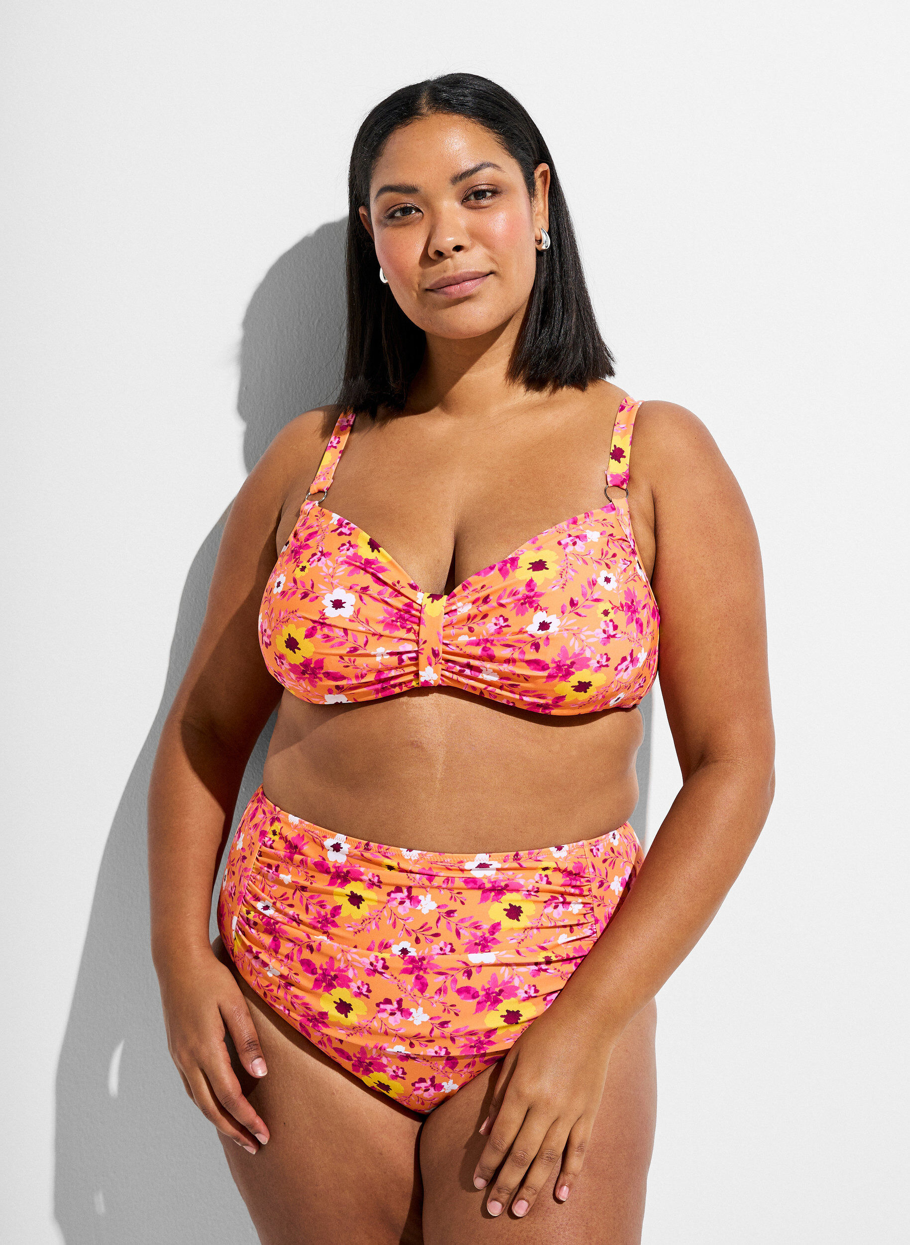 Culotte de bikini taille haute &agrave; motif, Orange, Model