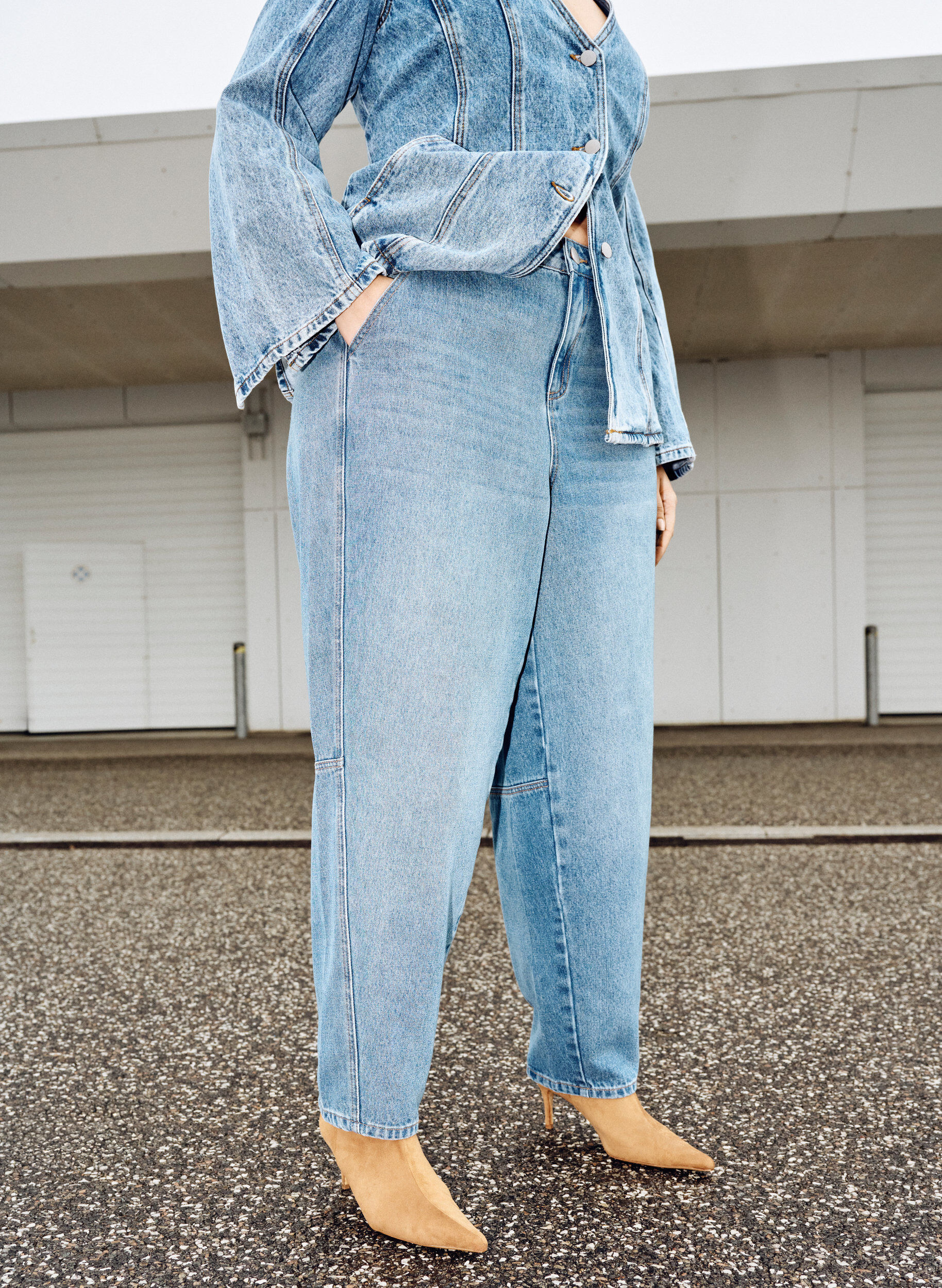 Zizzi Jean barrel taille haute, Bleu, Image image number 0