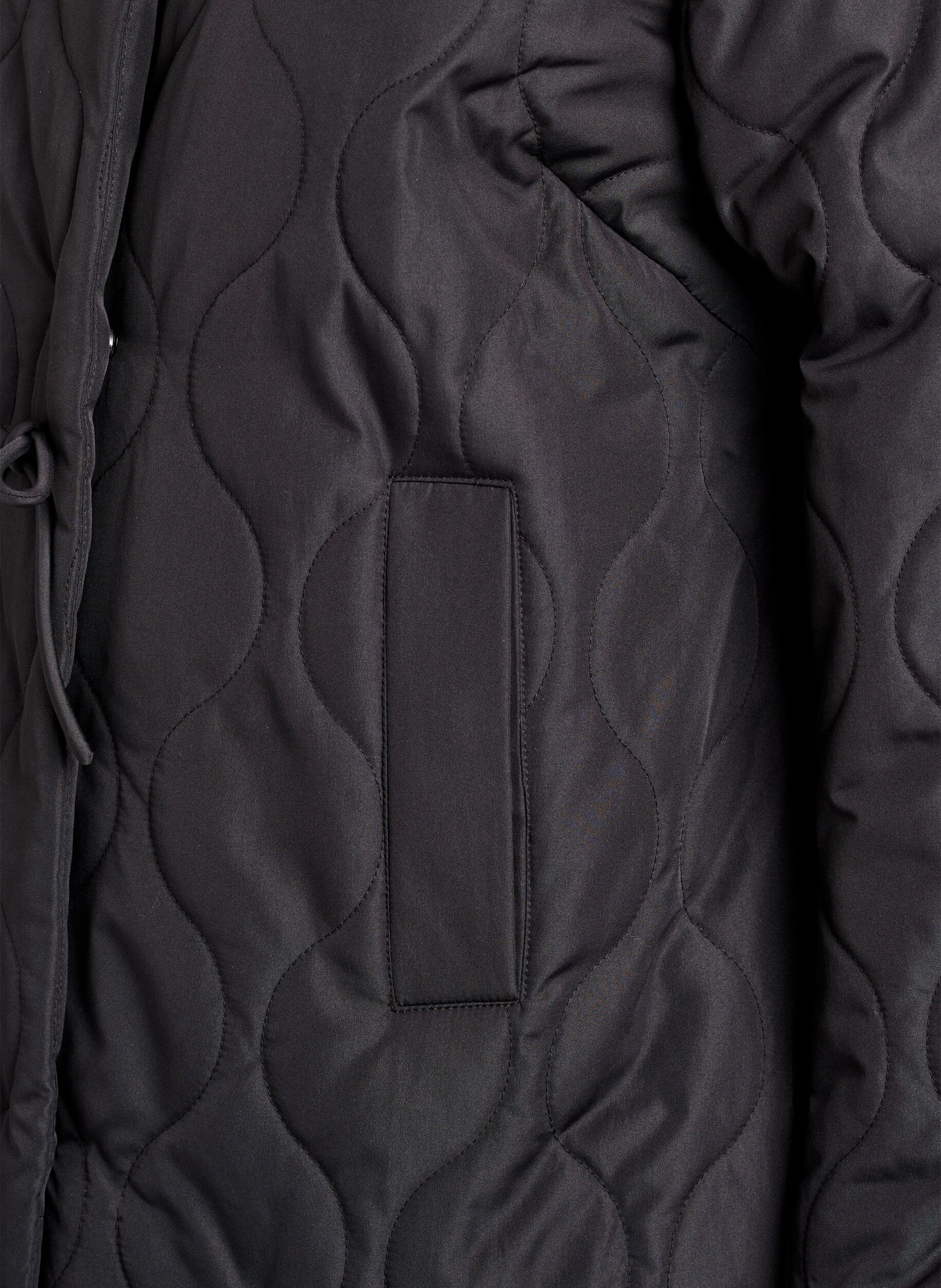 Zizzi Veste courte matelass&eacute;e avec n&oelig;uds et col montant, Noir, Packshot image number 3