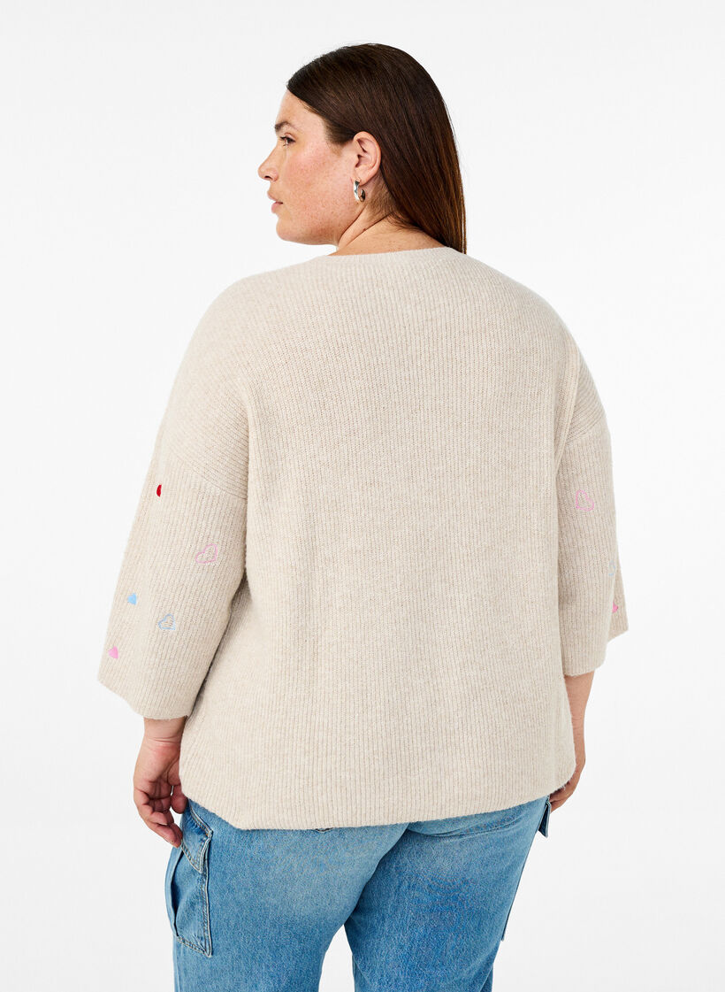Gebreide blouse met hartjes en 3/4 mouwen, Beige, Model image number 2