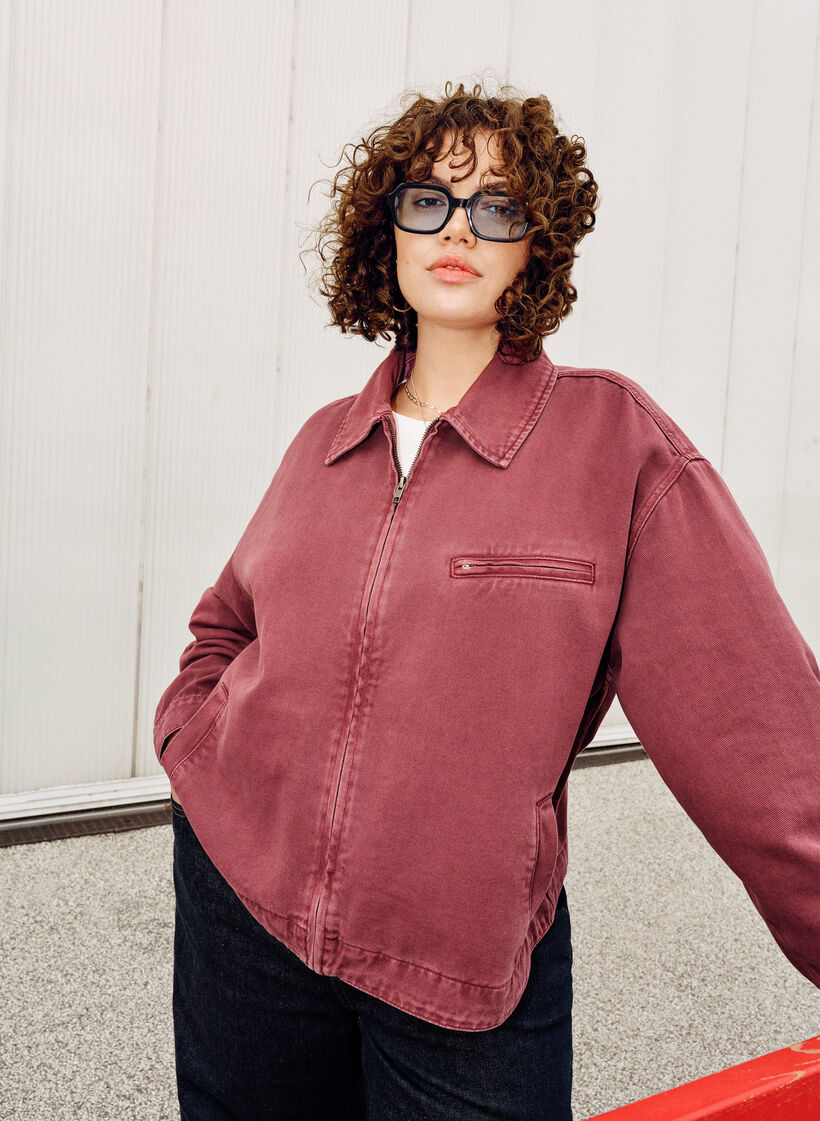 Gekleurde denim jack met ritssluiting, Rood, Image image number 0