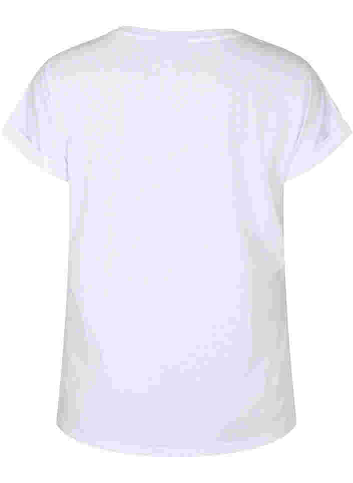 T-shirt met korte mouwen van katoenmix, Bright White, Packshot image number 1