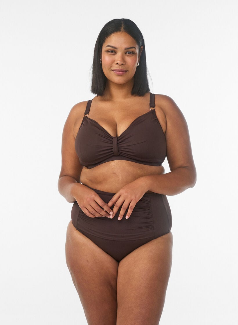 Soutien-gorge de bikini &agrave; armatures avec drap&eacute;, Marron, Model image number 1