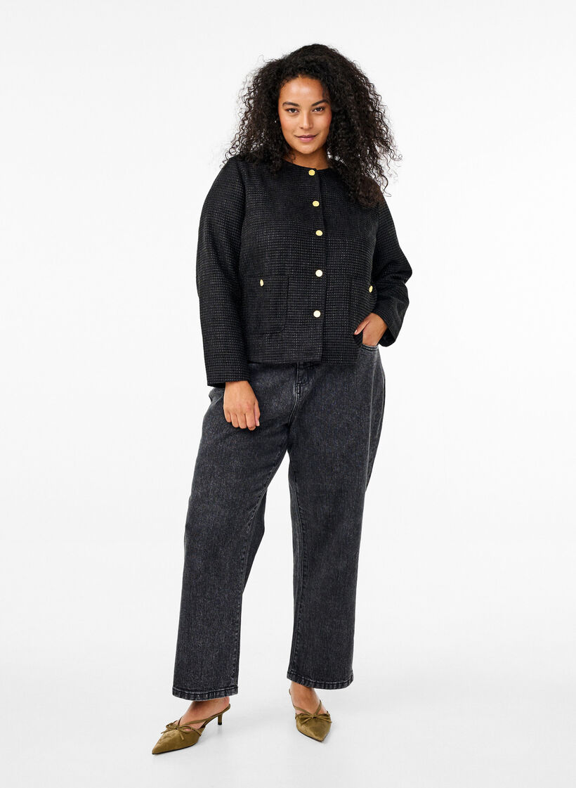 Boucle jasje met zakken en decoratieve knopen, Black, Model image number 2