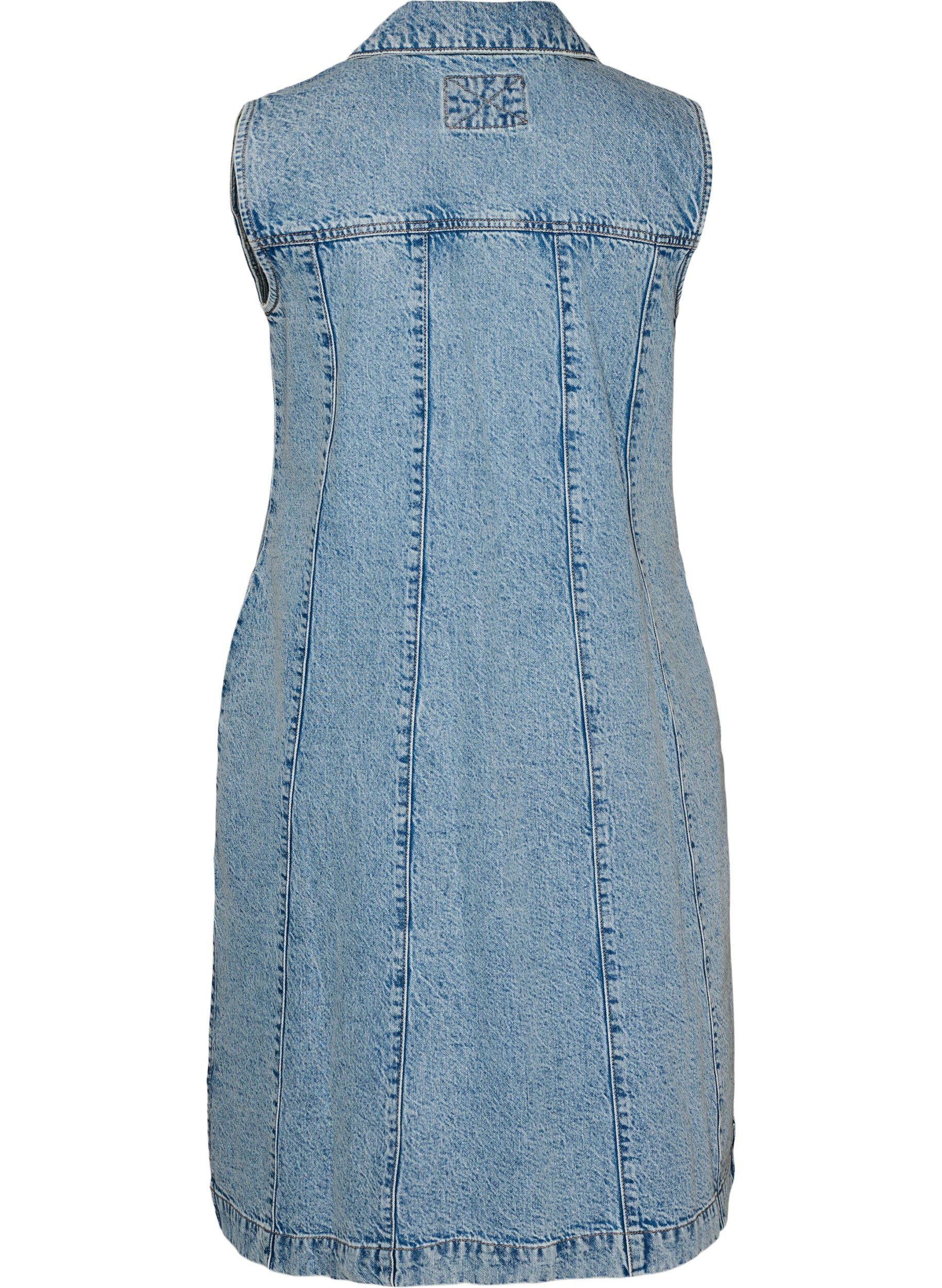ZizziMouwloze denimjurk met knoopsluiting en splitten, Blauw, Packshot image number 1