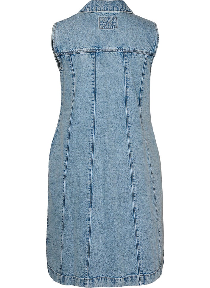 Robe en jean sans manches avec fermeture boutonn&eacute;e et fentes, Bleu Clair, Packshot