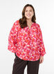 Blouse met V-hals en grafisch bladpatroon, Roze, Model image number 0