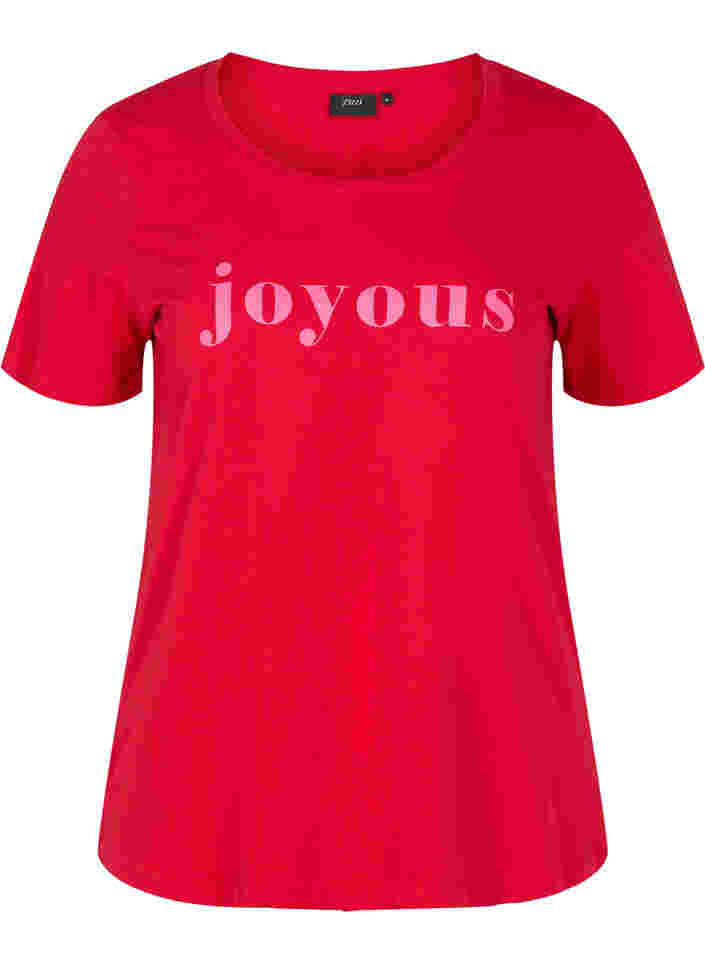 Katoenen t-shirt met korte mouwen en tekstopdruk, Chinese Red, Packshot image number 0