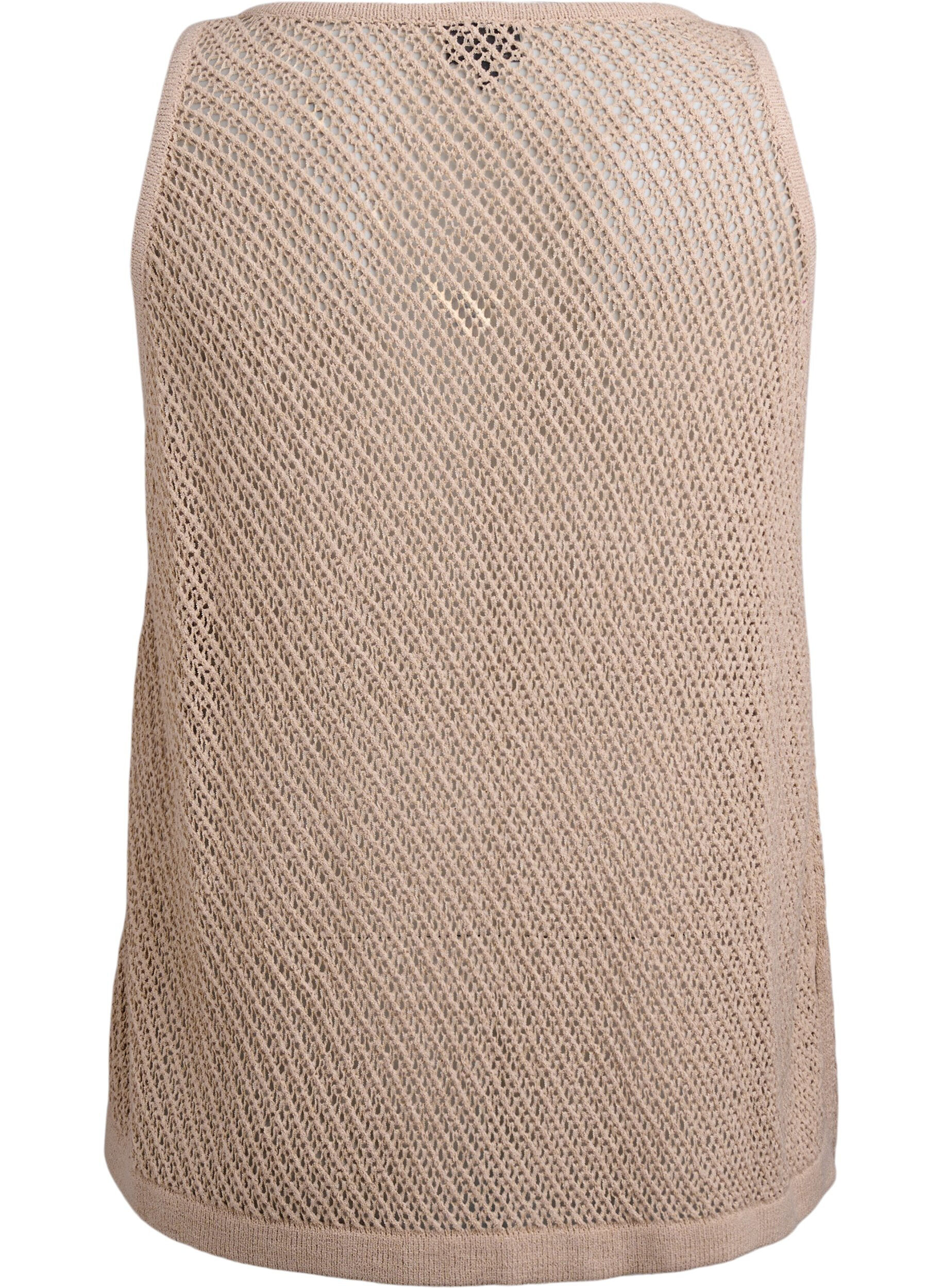 ZizziFLASH - Mouwloze gebreide top met V-hals, Beige, Packshot image number 1