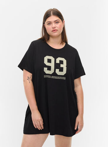 T-shirt de pyjama oversize en coton biologique, Black w. 93, Model image number 0