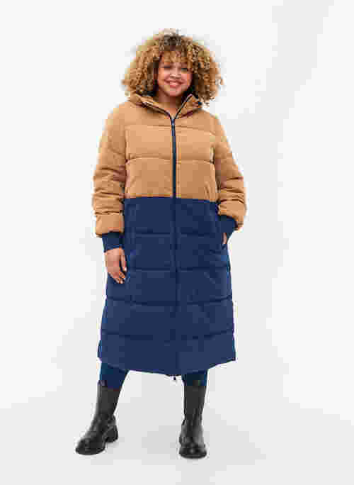 Manteau d'hiver long avec bloc de couleurs