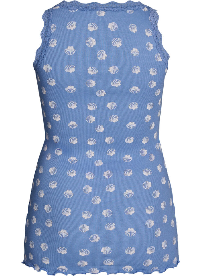 Top avec imprim&eacute; et bord en dentelle, Bleu, Packshot image number 1
