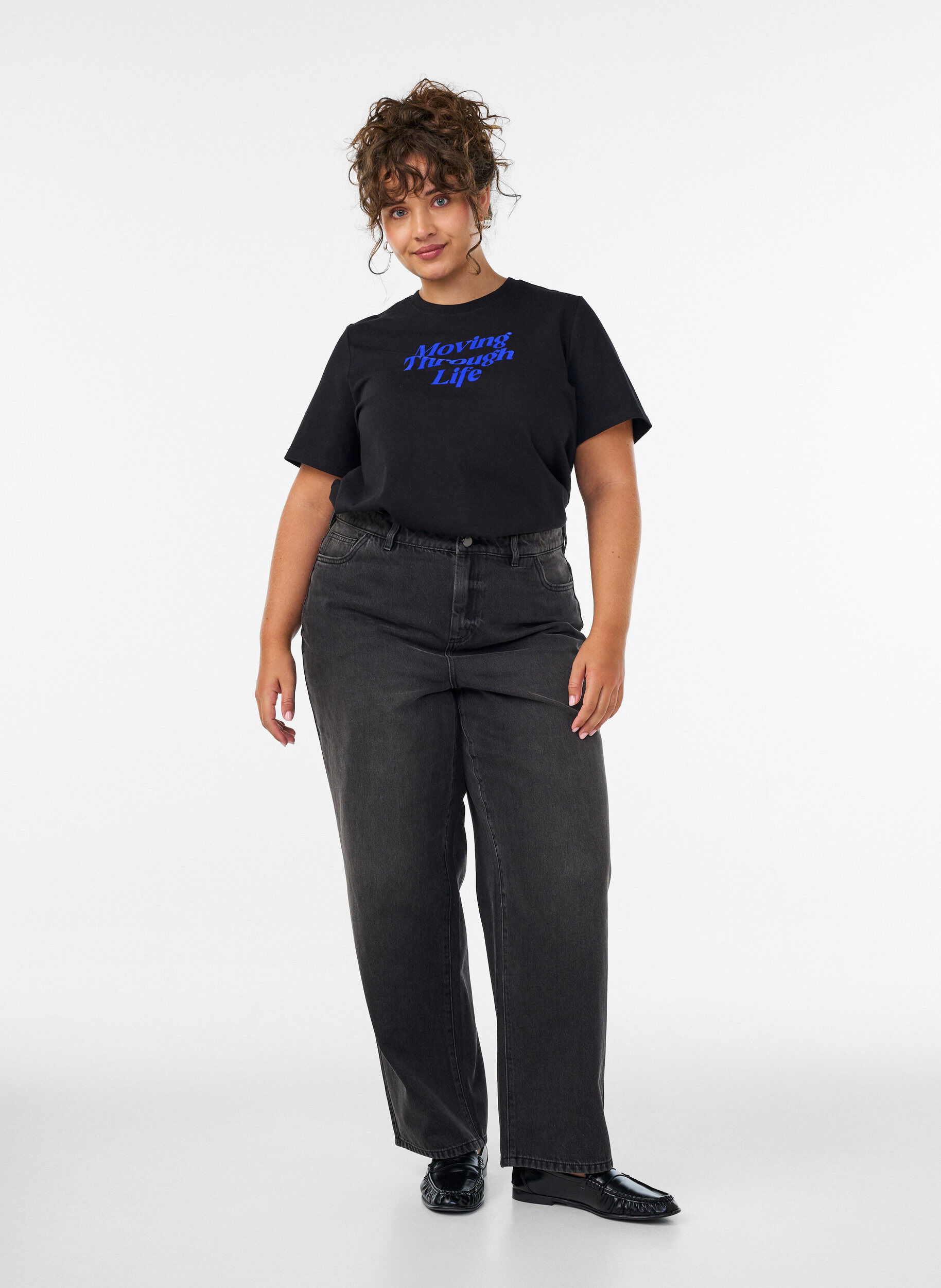 ZizziT-shirt en coton avec texte imprim&eacute;, Noir, Model image number 1