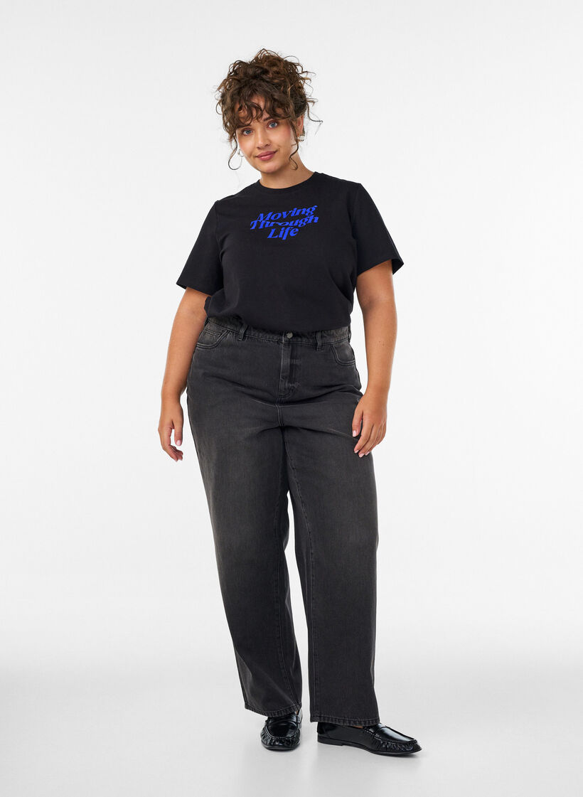 T-shirt en coton avec texte imprim&eacute;, Noir, Model image number 1