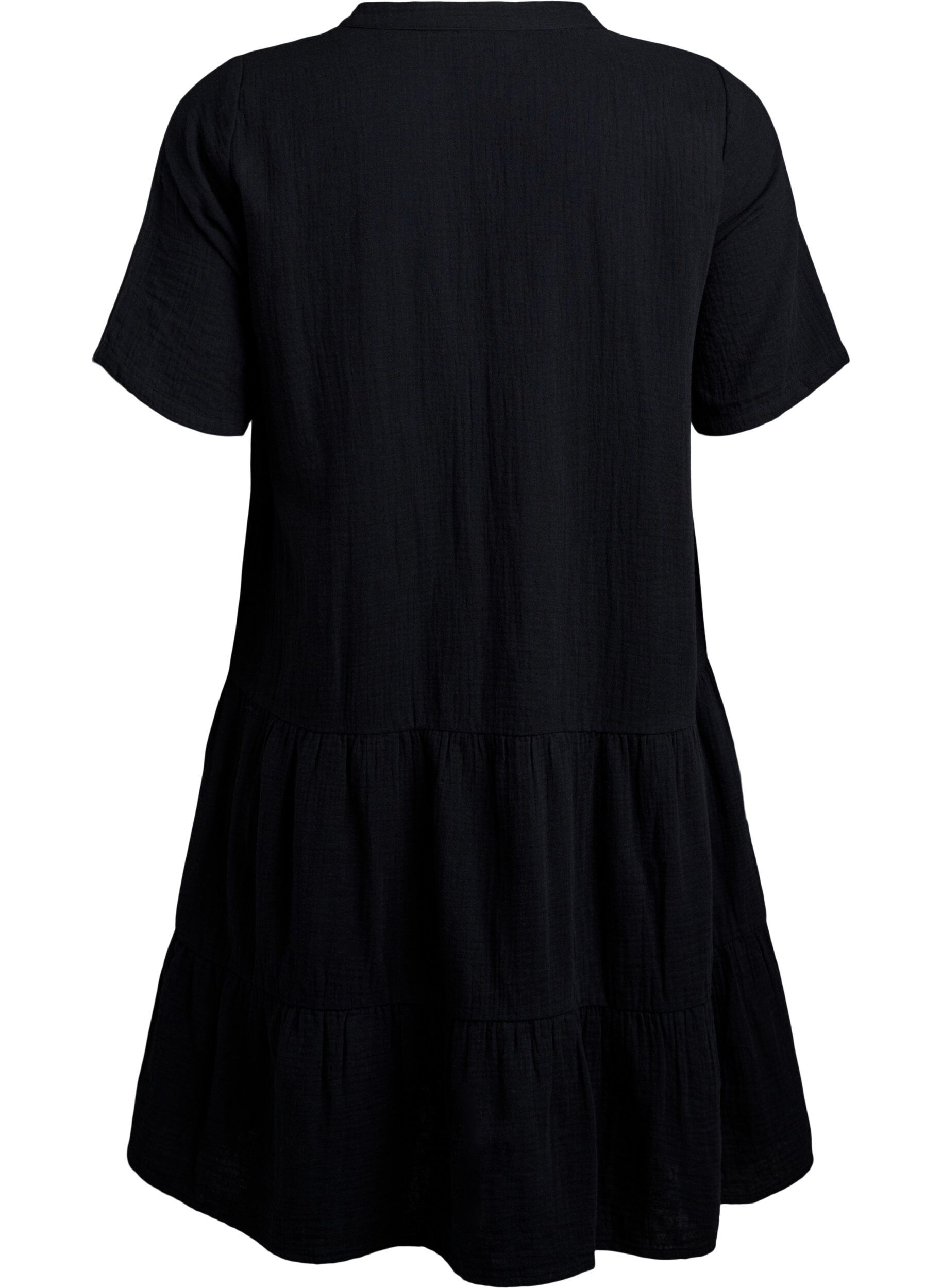 ZizziRobe courte &eacute;vas&eacute;e en mousseline de coton, Noir, Packshot image number 1