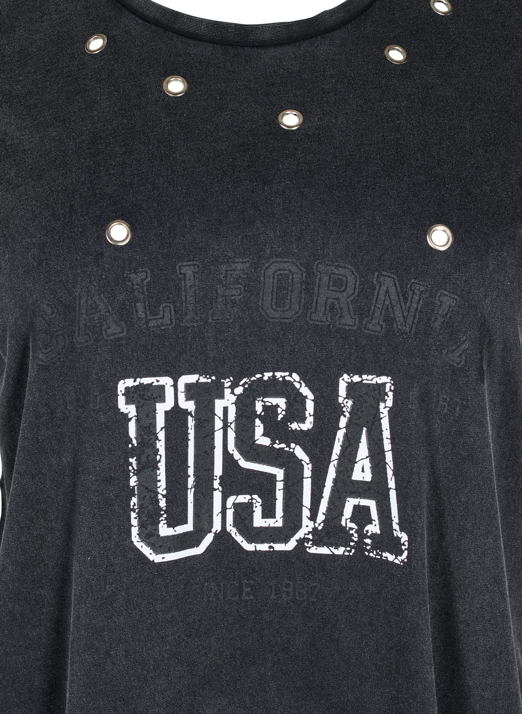 Zizzi T-shirt avec &oelig;illets et imprim&eacute;, Grey Washed , Packshot image number 2