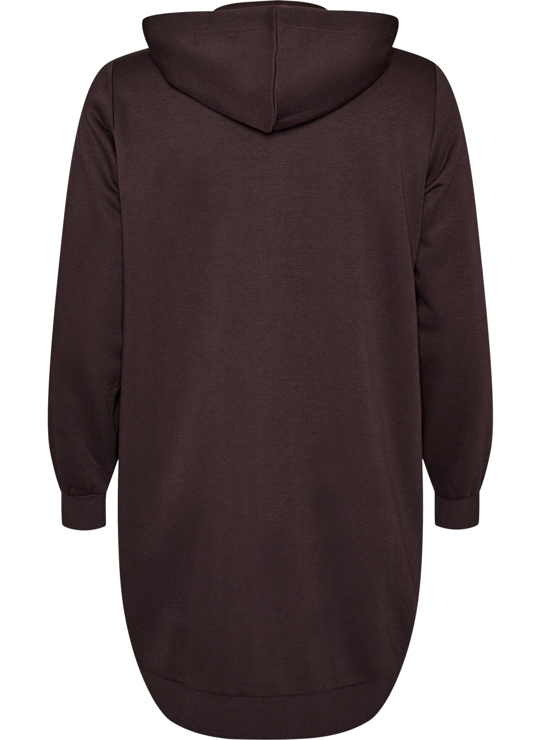 ZizziSweat &agrave; capuche long avec zip et poches, Marron, Packshot image number 1