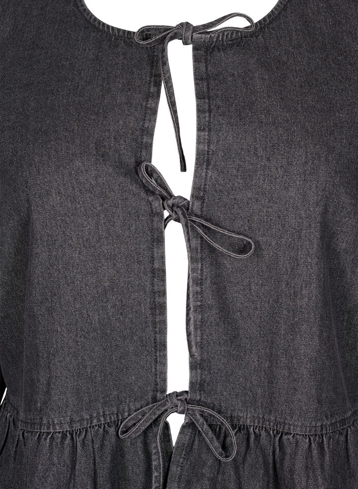 Peplum blouse van denim met striksluiting, Grijs, Packshot image number 2
