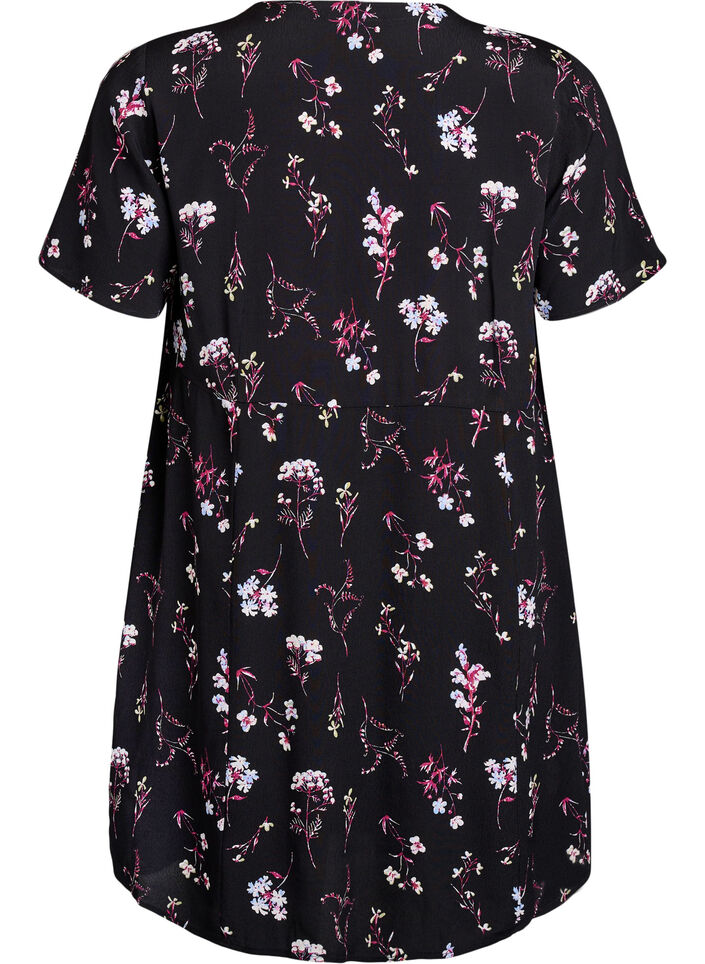 Korte jurk met bloemenprint, Zwart, Packshot image number 1