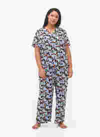 Losse viscose pyjama broek in all-over print, Black Blue Flower, Model
