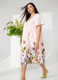 Midi-jurk met bloemendetails, , Model