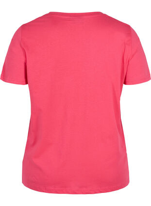 T-shirt en coton à manches courtes avec imprimé, Raspberry TEXT, Packshot image number 1