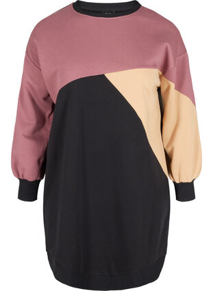 Lange sweater met colorblock, Black Color Block, Packshot image number 0