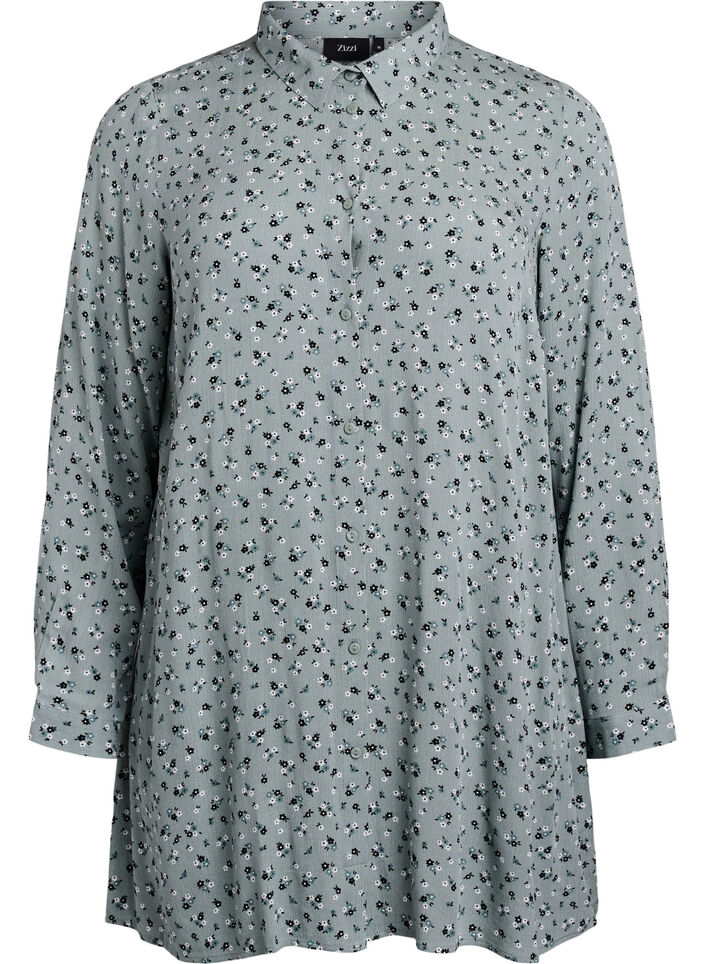 Lange blouse met bloemenprint, Groen, Packshot image number 0