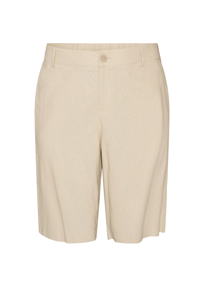 Bermuda taille haute en lin et viscose, Beige, Packshot image number 0