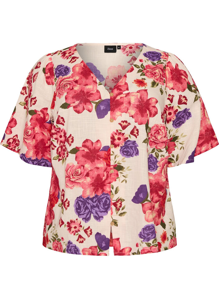 Katoenen shirt met korte mouwen en een V-hals, Rood, Packshot image number 0