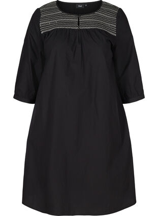 Robe en coton avec smock et forme trapèze, Black, Packshot image number 0