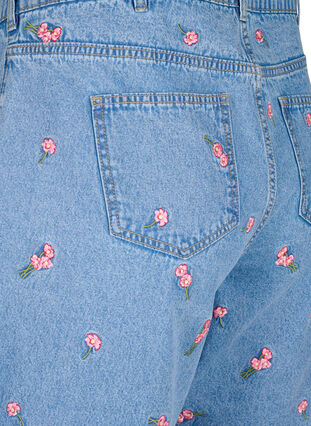 Shorts en jean avec des fleurs brodées, Light Blue AOP, Packshot image number 3