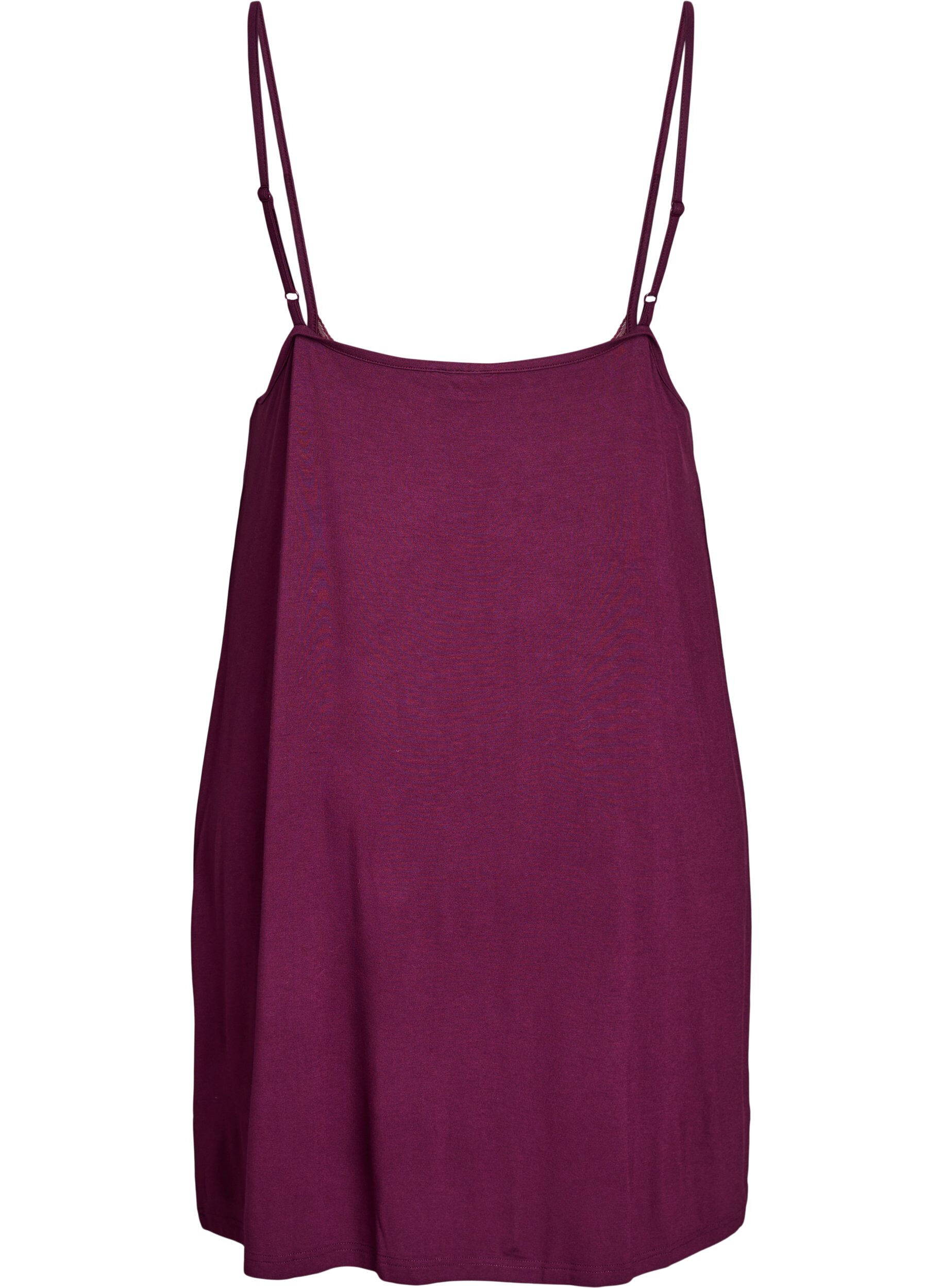 ZizziNachtjapon van viscose met kanten randje, Donker Bordeaux, Packshot image number 1