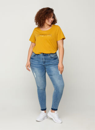 Katoenen t-shirt met a-lijn en print, Harvest Gold, Model image number 2