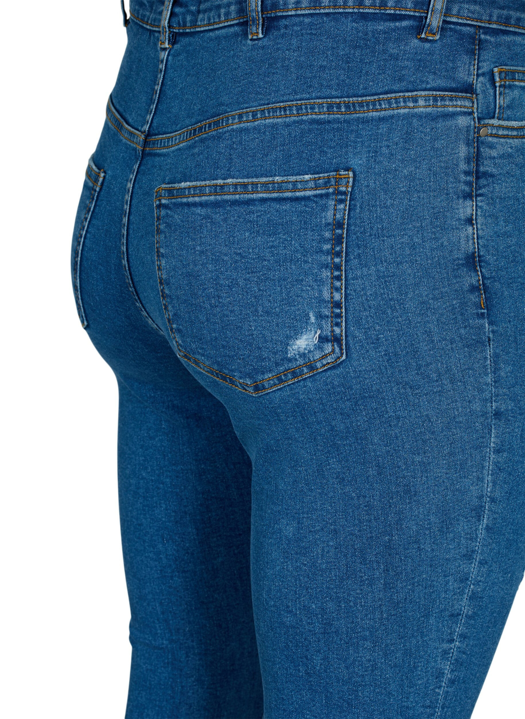 ZizziStrakke jeans met slijtagedetails, Blue denim, Packshot image number 3