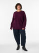 Gebreide blouse met V-vormig geribd patroon en zijsplitjes, Rood, Model image number 1