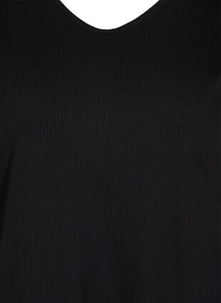 Robe en coton à manches courtes en tricot côtelé, Black, Packshot image number 2