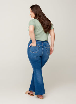 Ellen bootcut jeans met hoge taille, Blue denim, Model image number 2